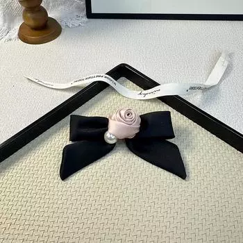 Elegant Pink Rose Satin Butterfly Hairpin & Hair Rope for Women