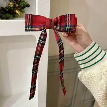 Elegant Plaid Ribbon Bow Hairpins Women Girls Hair Clips Claw Barrettes Accessories Hairclip Headdress Headwear Ornament 13.5x22 cm