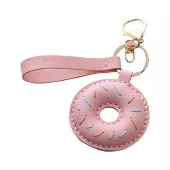 Elegant PU Leather Doughnuts Keyring/Lanyard Decorative Keychain Charm Fashionable Bag Pendant Accessory for Women A розовый