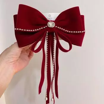 Elegant Red Velvet Bow Long Tassel Hairpins Women Wedding Headdress Hair Accessories 1pc