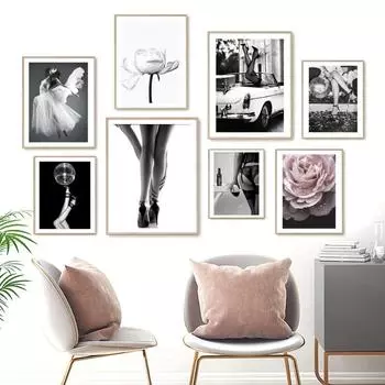 Elegant Retro Fashion Wall Art Canvas Beauty Dancing Legs Red Wine Black White Nordic Poster for Room Decor 21cm30cm NoFrame