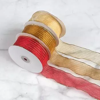Elegant Ribbon Wire Edge Metal Wire Snow Yarn Transparent Christmas Celebration Decorative Wreath 4cm Tie Red Mesh Crafts Making Ribbons 4cm*22m