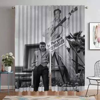 Элегантные шторы для комнаты, 2 шт., занавески для гостиной с изображением Элвиса, шторы для спальни, украшения на Хэллоуин, перегородки для кухни, дома W50xH70cmx2pcs-CL