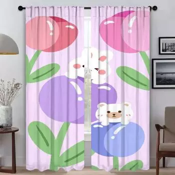 Elegant Room Curtains 2 Pieces Kawaii Flower Window Curtain Halloween Decoration Shades Curtains for Bedroom Partition Living W50xH70cmx2pcs-CL