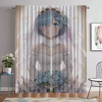 Elegant Room Curtains 2 Pieces Re-zero Home Interior Curtains for Camera Blackout Curtain Halloween Decoration Shades Partition W50xH70cmx2pcs-CL