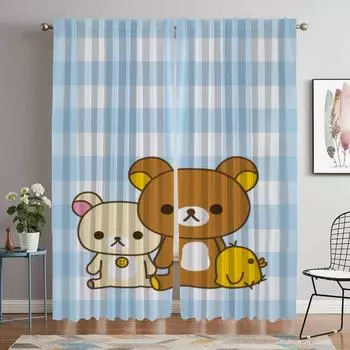 Elegant Room Curtains 2 Pieces Rilakkumas Partition Blackout Curtain for Room 2 Panel Shades Tulle for Bedroom Living Kitchen W50xH70cmx2pcs-CL