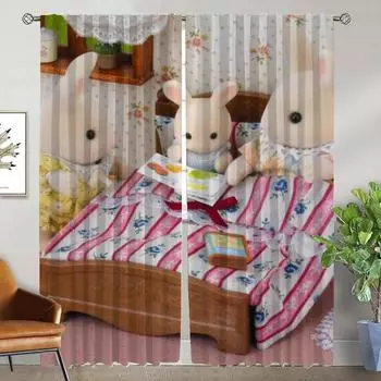 Elegant Room Curtains 2 Pieces S-Sylvanian Families Halloween Decoration Curtains for Bedroom Window Curtain Shades Partition W50xH70cmx2pcs-CL