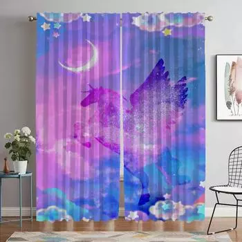 Elegant Room Curtains 2 Pieces Unicorn Modern Living Room Curtains for Camera Partition Window Curtain Shades Tulle for Bedroom W50xH70cmx2pcs-CL