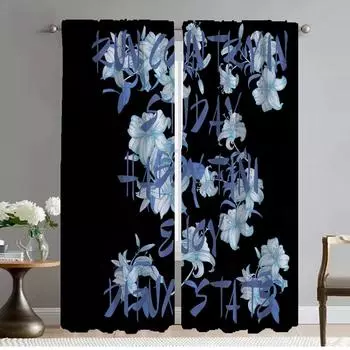 Elegant Room Curtains for Camera Black and White Flower Partition Blackout Curtain Halloween Decoration Curtains 2 Pieces Shades W50xH70cmx2pcs-CL