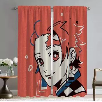 Elegant Room Curtains for Camera Demon Slayer Living Room Curtain Shades Home Interior Curtains 2 Pieces Partition Kitchen Child W50xH70cmx2pcs-CL