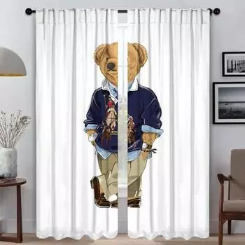 Elegant Room Curtains for Camera POLO BearS Living Room Curtain Anti-mosquito Curtains 2 Pieces Tulle for Bedroom Partition Home W50xH70cmx2pcs-CL