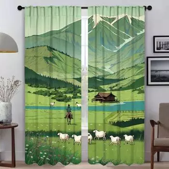 Elegant Room Curtains for Camera Vast Grassland Blackout Curtain for Room 2 Panel Partition Home Interior Curtains Shades Living W50xH70cmx2pcs-CL