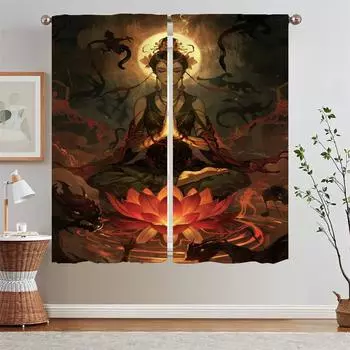 Elegant Room Curtains for Doors The Bodhisattva Sutra Home Interior Curtains Salon 2 Cheap Pieces Curtain Living Room Decoration W50xH70cmx2pcs-CL