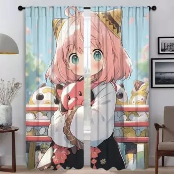 Elegant Room Curtains for Living Room Spy X Family Halloween Decoration Tulle for Bedroom Blackout Curtain Shades Partition Home W50xH70cmx2pcs-CL