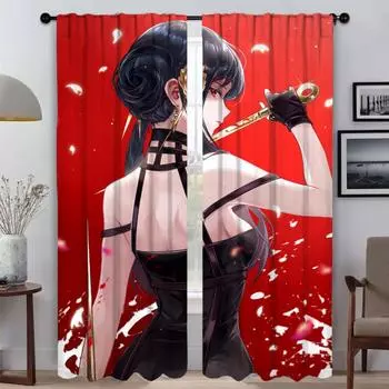 Elegant Room Curtains for Living Room Spy X Family Shades Tulle for Bedroom Partition Home Interior Curtains 2 Pieces Curtain W50xH70cmx2pcs-CL