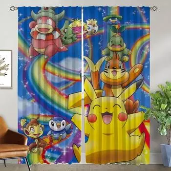 Elegant Room Curtains Pokemon 2 Pieces Shades Curtains for Bedroom Partition Window Curtain Halloween Decoration Living Kitchen W50xH70cmx2pcs-CL