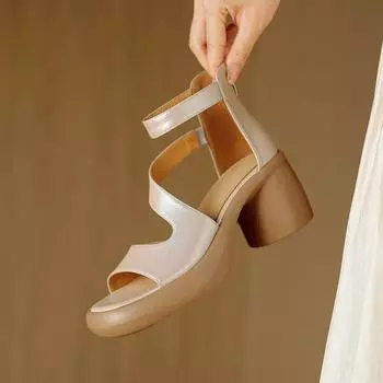 Элегантные женские босоножки с круглым носком и открытым носком, лето 2024 г., новая платформа, молния сзади, толстый каблук, римские офисные туфли 35 серебряный