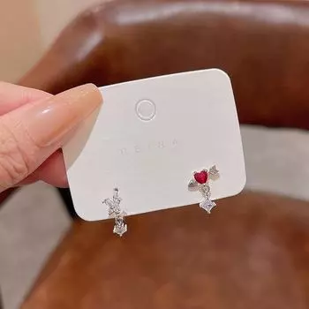 Elegant S925 Silver Zircon Heart and Butterfly Earrings - Korean Style A900 серебряный