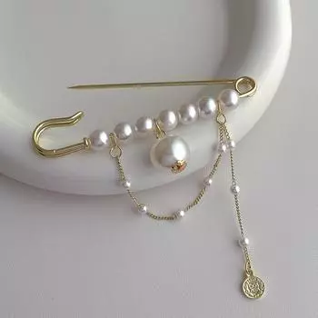 Elegant Safe Pin Brooches Fashion Pearl Brooch Fashion Chain Pin Brooch Female белый