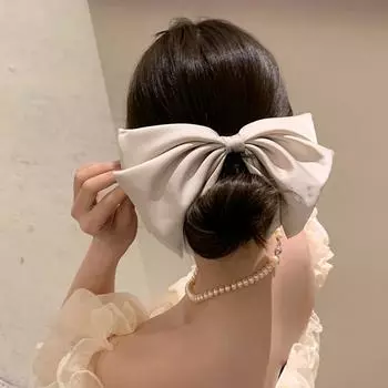 Elegant Satin Silk Large Bow Hair Clips Barrettes Women Girls Solid Black Ribbon Big Bowknot Hairpins Hair Accessories Fashion