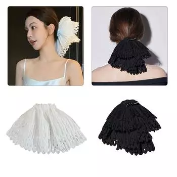 Elegant Scrunchies White Hollow Out Double Layer Pleated Hairband and Elastic Hair Scrunchy for Fashionable Women белый
