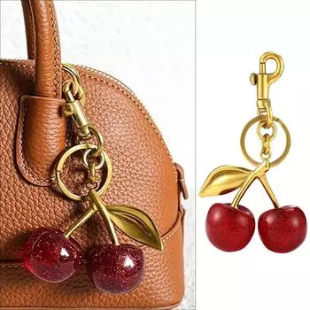 Elegant Sturde Resin Lovely Cherrys Charm Pendant Lock Keyring Fashion Accessory for Stylish Girls Women Ladies 1