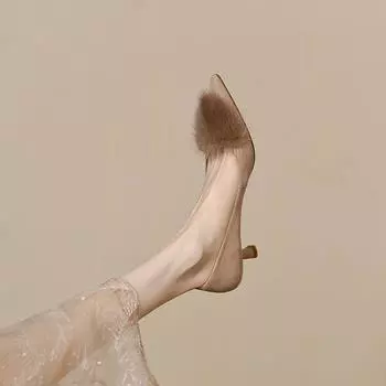 Elegant style pointed high heels women s 2025 new stiletto women s shoes shallow mink hair high heels 35 абрикосовый