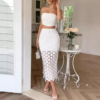 Elegant Style Strapless VestBody-hugging SkirtTwo-piece Women s Suit S