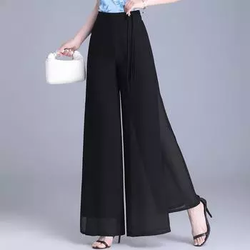 Элегантные летние шифоновые широкие брюки, женские модные летние брюки с высокой талией, винтажная одежда M красный