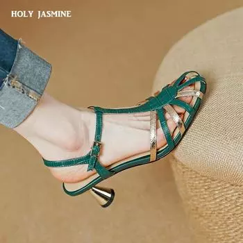 Элегантные тонкие высокие каблуки женские босоножки летняя мода узкий ремешок на щиколотке зрелые офисные женские туфли для вечеринок женские 2024 Новинка 34 чёрный