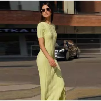 Элегантное трикотажное платье из цельного куска ткани для женщин, облегающее, с круглым вырезом, коротким рукавом, комплект из хип-хопа, женские длинные платья, летнее женское шикарное платье S абрикосовый