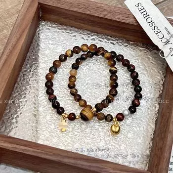 Elegant Tiger Eye Stone Ladies’ Bracelet: Maillard Color, High-End Fashion Accessory