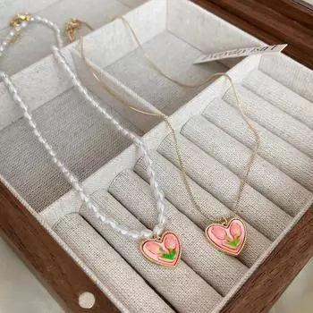 Elegant Tulip Chain Necklace Asymmetric Imitation Pearl Necklace Korean Style Tulip Earrings Girly imitation pearl necklace