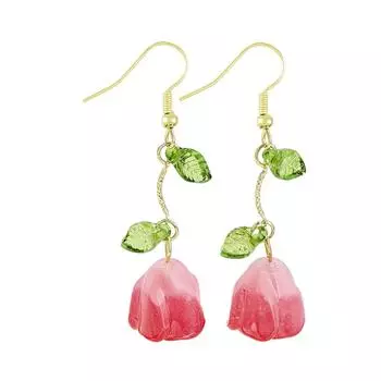 Elegant Tulips Leaf Earrings Delicate Floral Drop Earrings Charming Ear Jewelry Flower Pendant Earrings for Daily Party красный