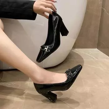 Elegant Tweed Style French Feeling High Heels New Arrival Fall Season Pointed Coarse Heel One-piece Strap High Heels Summer 35 бежевый