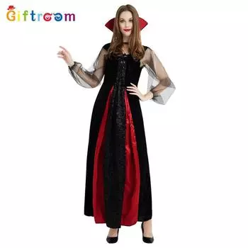 Elegant Vampire Witch Long Dress In Polyester Ideal For Halloween And Events Cosplay