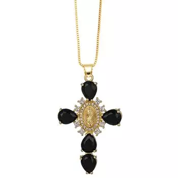 Elegant Virgin Mary Crosses Pendant Necklace Adornment with Sparkling Rhinestones for Wedding and Everyday Wear чёрный