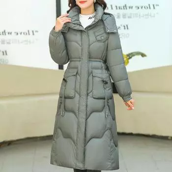 Элегантные теплые длинные парки для женщин, пальто с капюшоном, модные свободные толстые женские зимние куртки XL чёрный