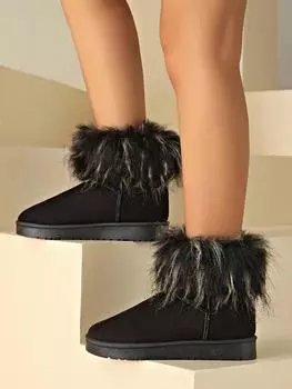 Elegant with Low Heels Big Red Booties Sexy Shoes for Women Ankle Round Toe Black Womens Snow Boots Pu Designer Luxury Fashion 35