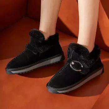 Элегантные черные женские зимние ботинки на низком каблуке, женские туфли до щиколотки, рабочие ботинки с круглым носком, стильные, рекламные, теплые ботинки 35