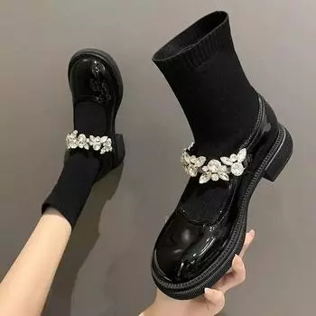 Elegant With Medium Heels Booties Round Toe Female Short Shoes Boot Winter 2024 Hot Trend Footwear Y2k Women s Ankle Sock Boots 35