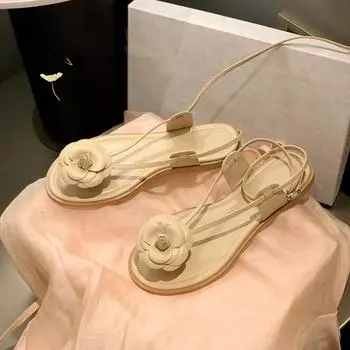 Elegant Woman Camellia Sandals 2024 Women Slippers Flat Sandals Luxury Sandals Women Designers Brand Beach Sandals Flip Flops 35 чёрный