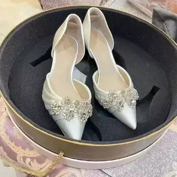 Elegant Woman Heeled Shoes 2025 New Slip on High Heels Fashion Party Pumps Women s Crystal Pointed Toe Shallow Thin Heel Sandals 35