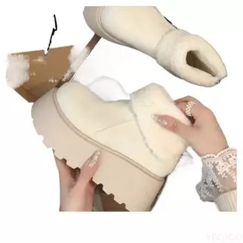 Elegant Women s Boots Round Toe Solid Plush Fashionable versatile Warm Mid Heel Water Proof Casual comfortable Snow Boots 35