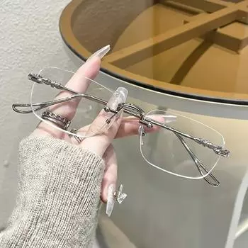 Elegant Women s Rimless Rectangle Glasses with Blue Light Blocking Metal Frame Glasses золотистый