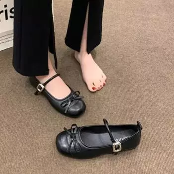 Elegant Women Shoes 2025 Mary Janes Women s Flats Daily Dress Ladies Bow Tie Shallow Buckle Strap Soft Bottom Outdoor Flat Pumps 35