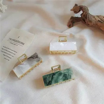 Elegant Wood pattern Korean style Women Acrylic Marbling Hair Claw Ponytail Holder Square Hairpin белый