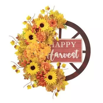 Elegant Wreath Autumn Adorned With Maple Leaves And Sunflowers Perfect For Festivities Thanksgiving