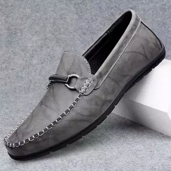 Elegantes Leather Male Slip on Footwear Office Formal Flats Wedding Party Mens Dress Shoes Breath Driving Lazy Loafers Moccasins 38 чёрный