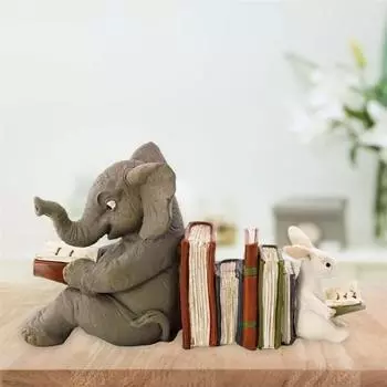Elephant and Rabbit Reading Learning Statue Bookend Resin Animal Statue Decoration Home Decor